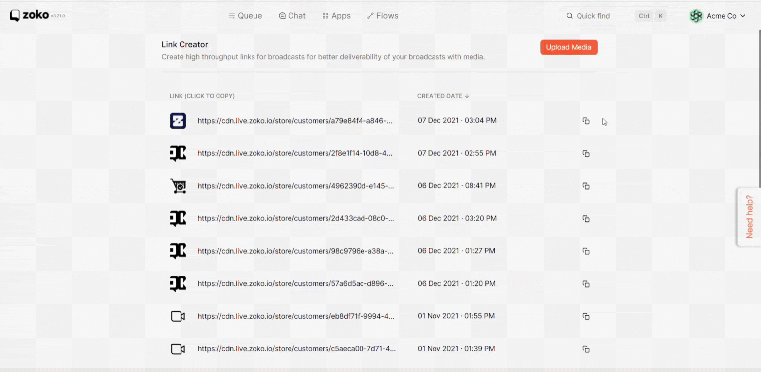Copy link button