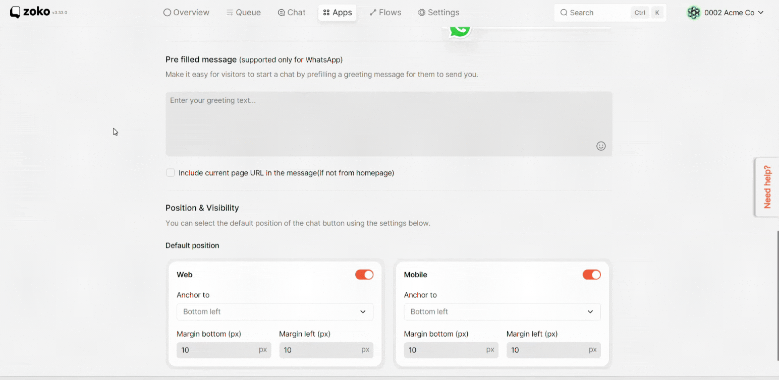 customise the pre-filled message