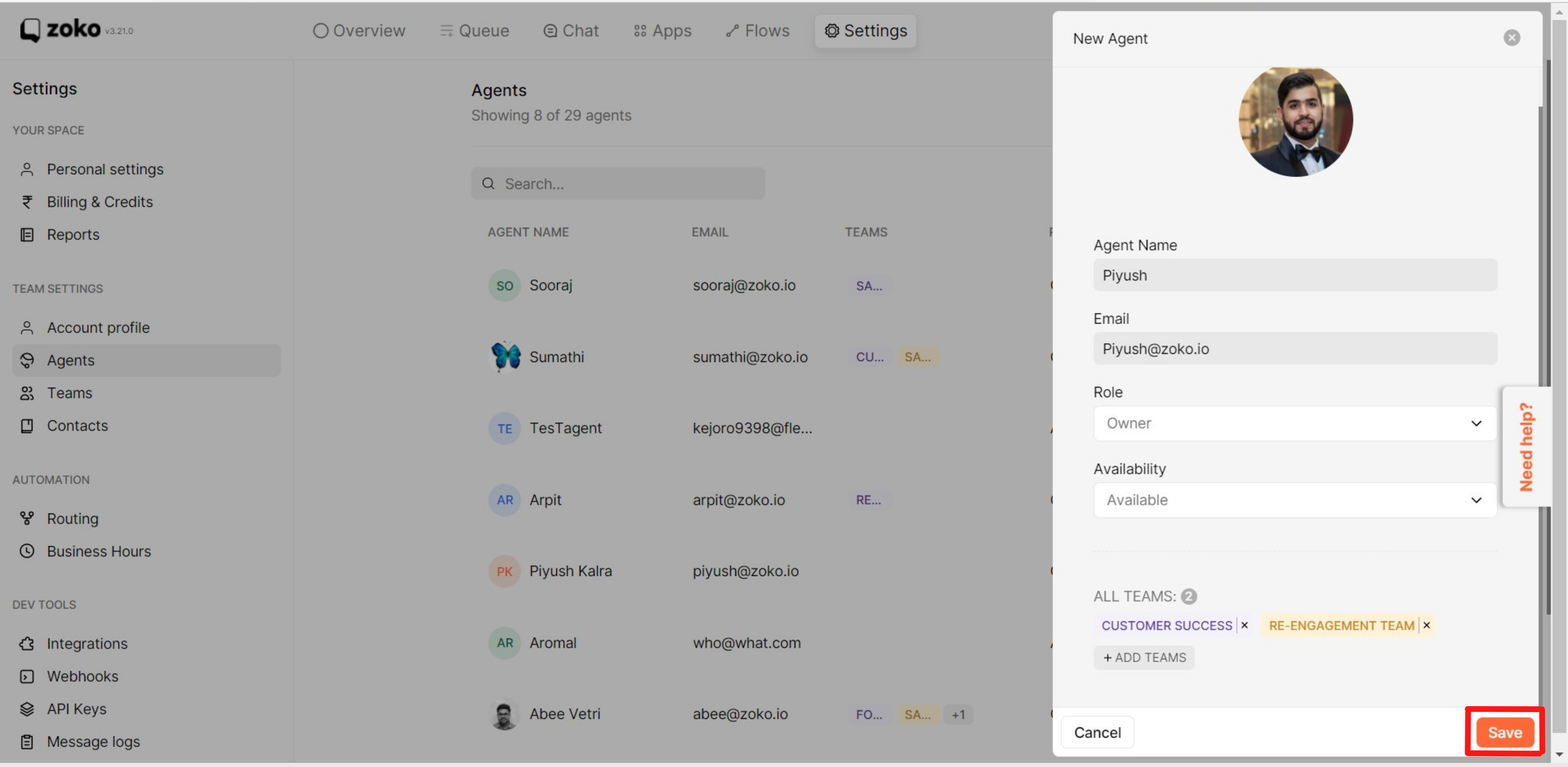 click on Save and your agent is created