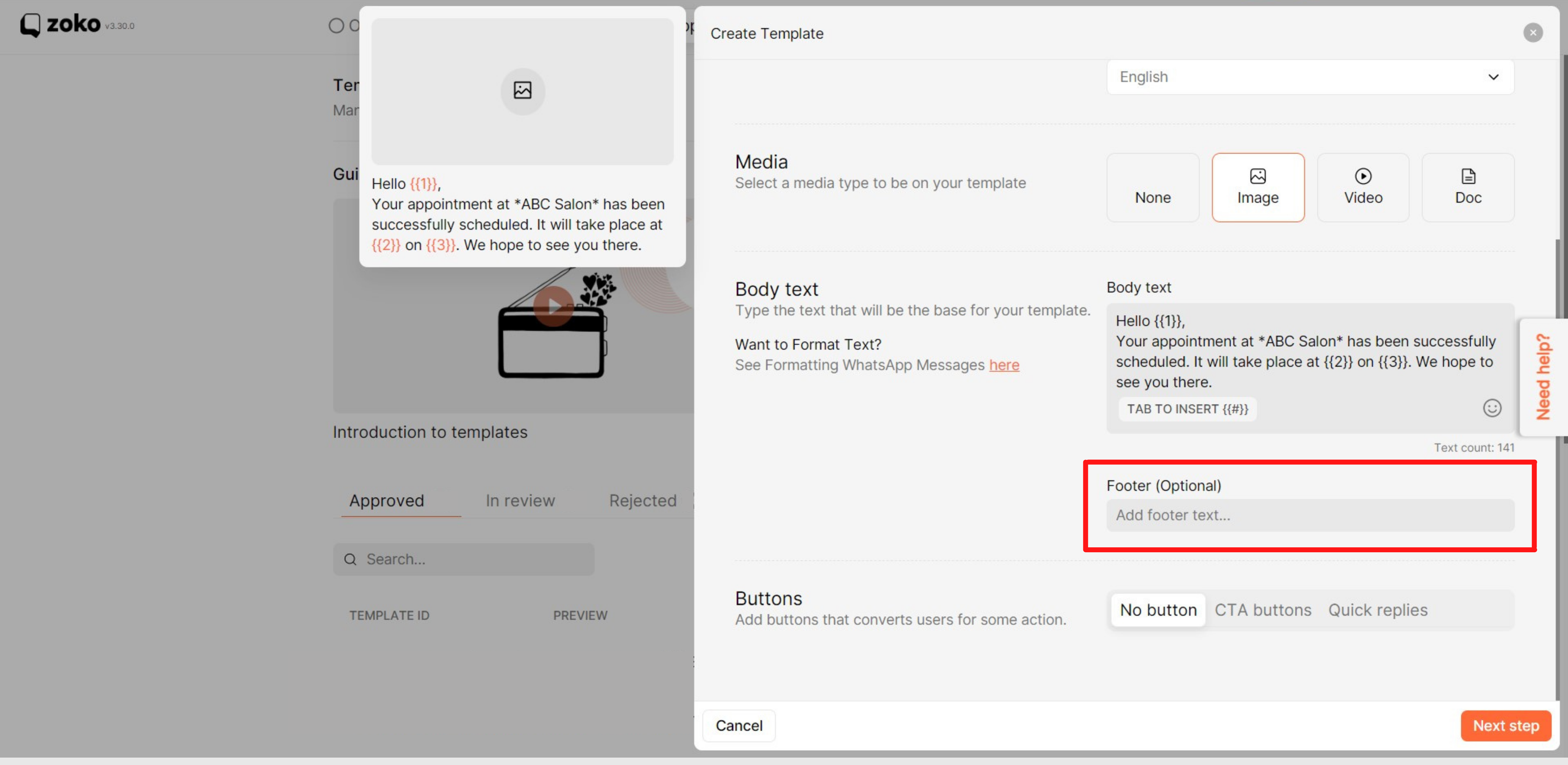 footer text