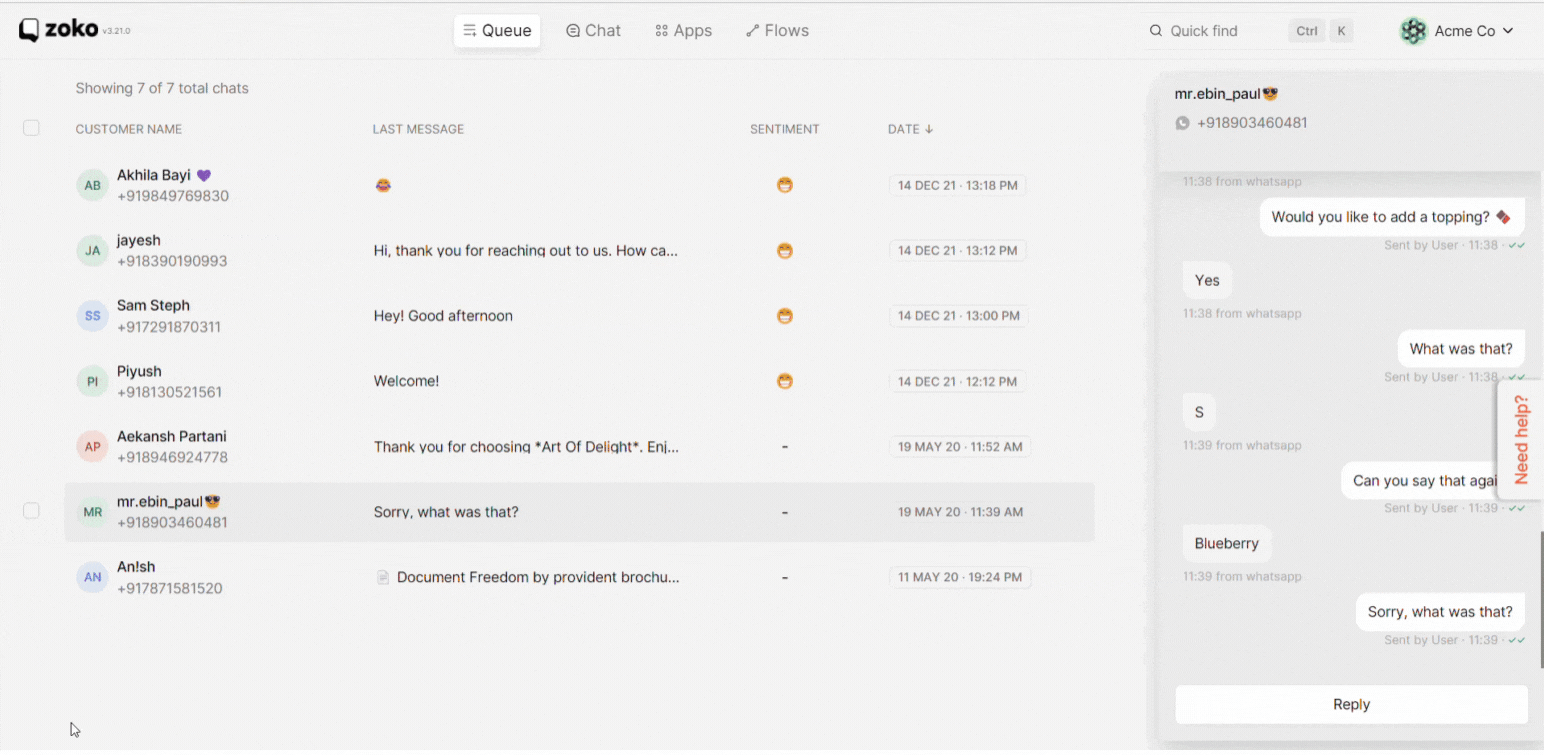 control and selecting chats