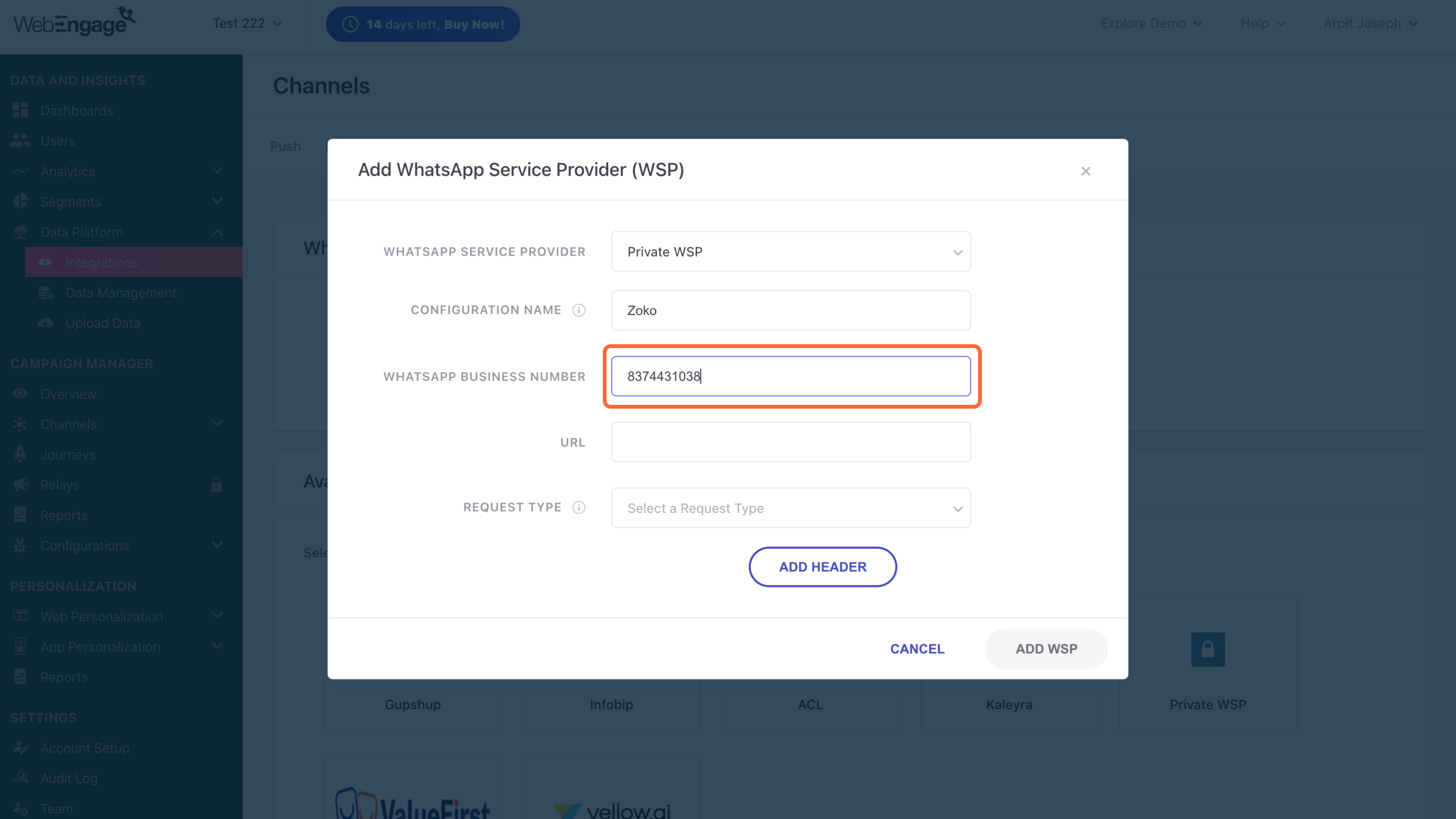 WhatsApp business number