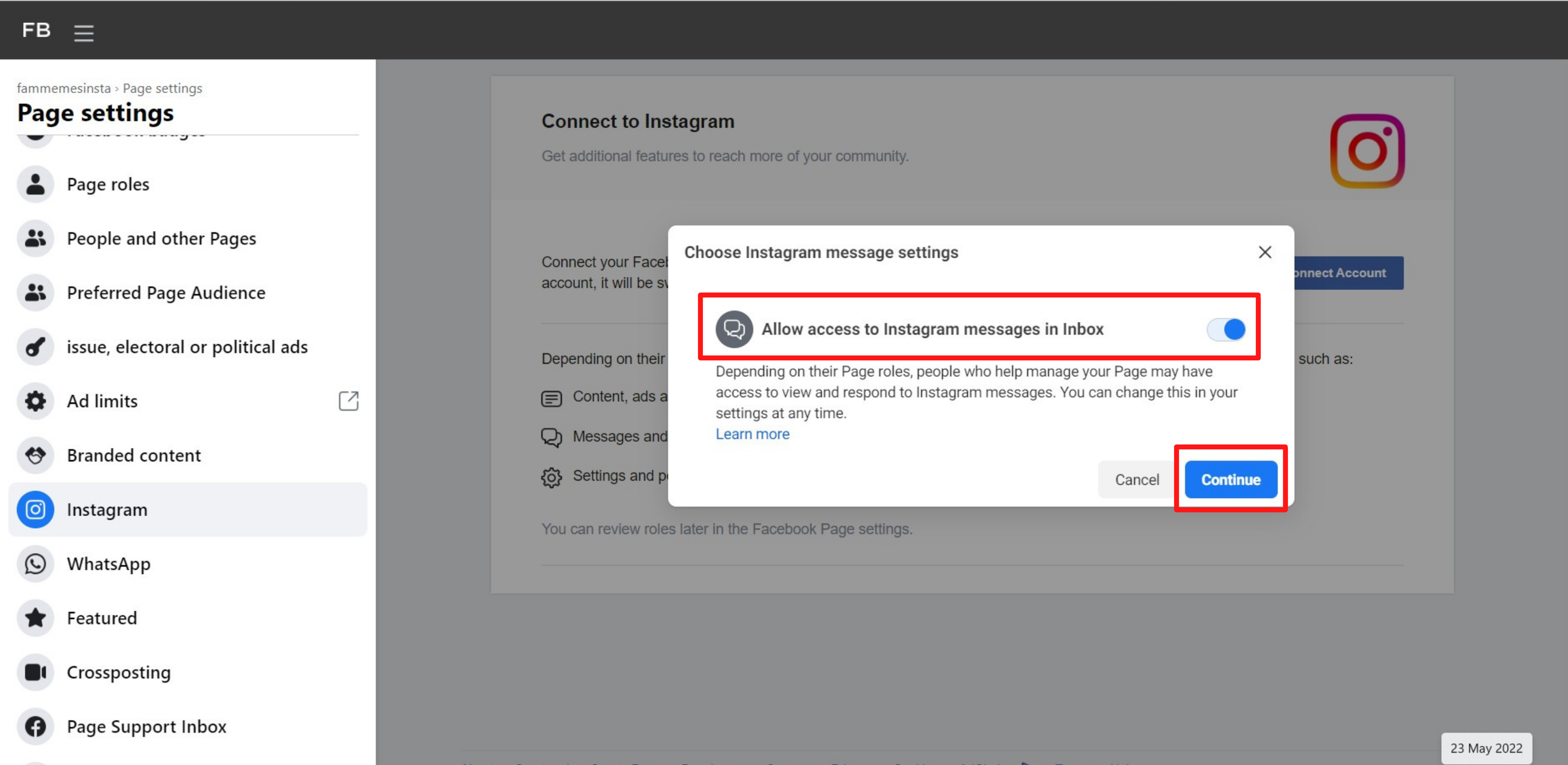 Allow access to Instagram