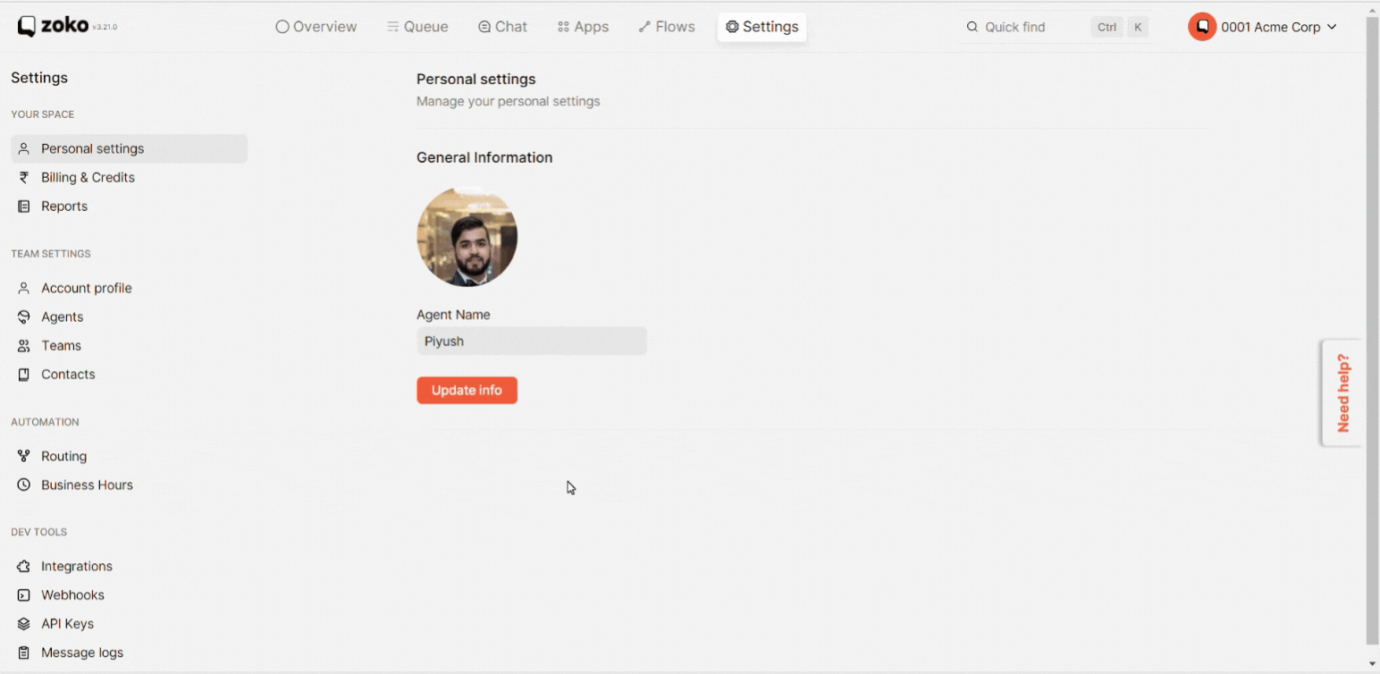 change the agent name