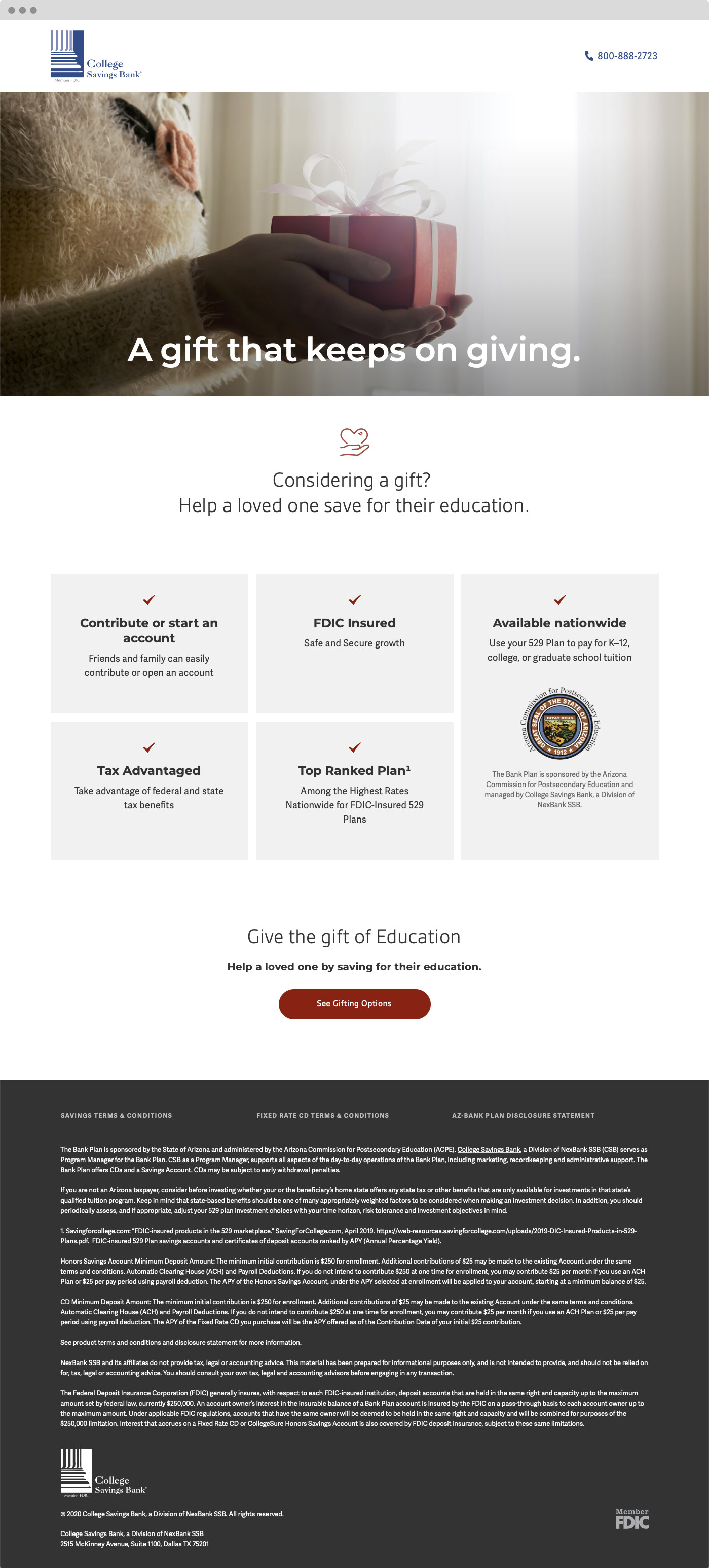 CSB product landing page screen
