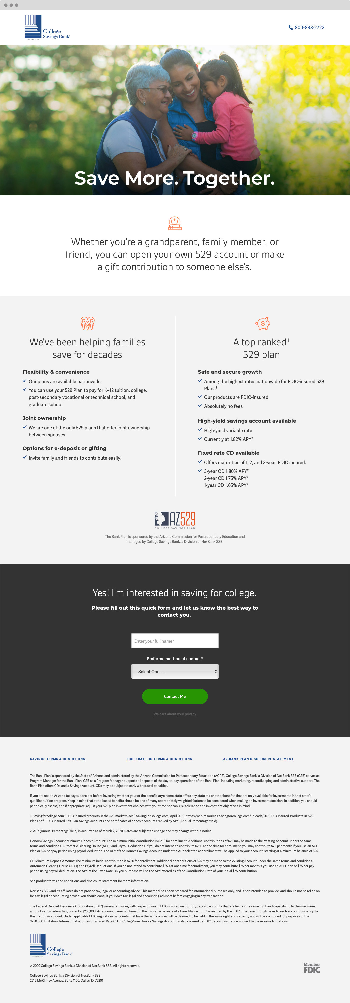 CSB product landing page screen