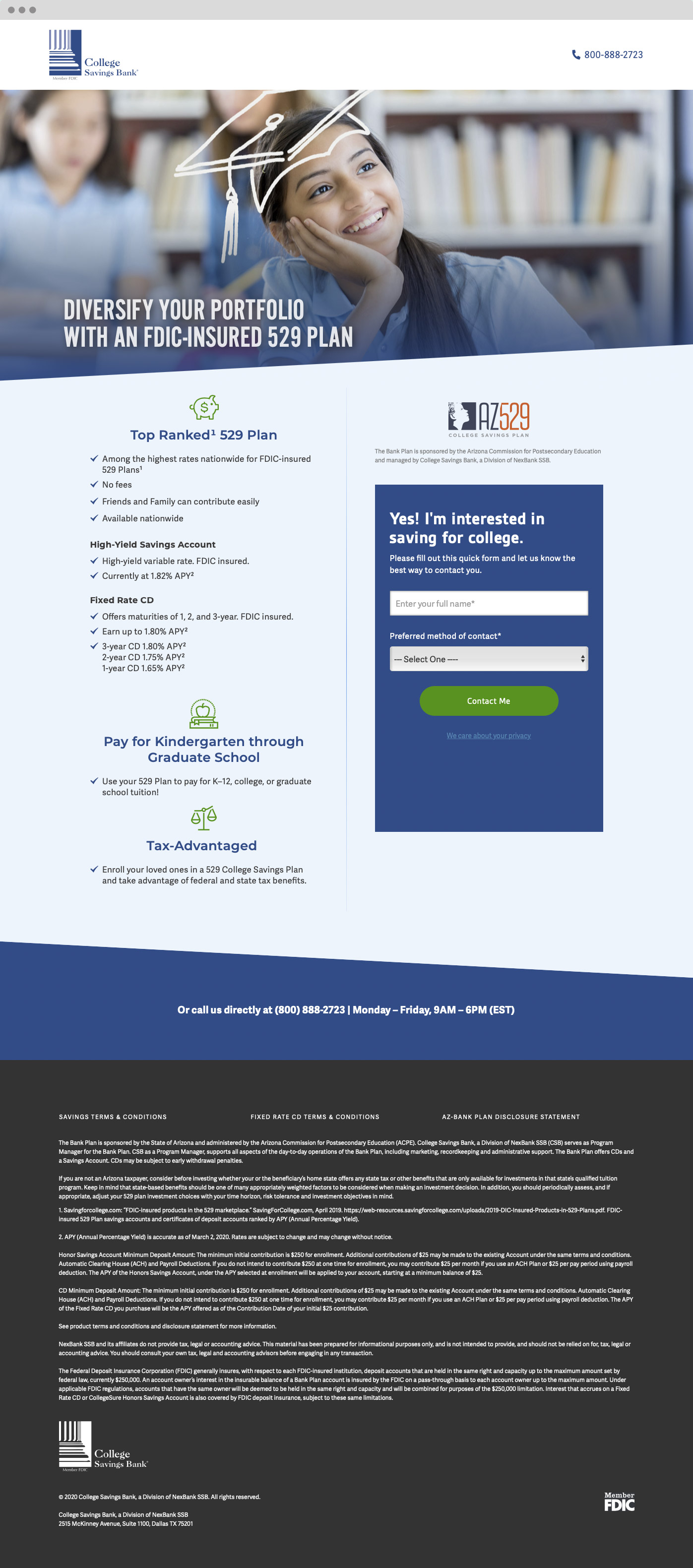 CSB product landing page screen