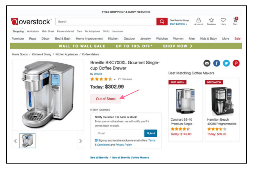 Ecommerce Customer Pain Point - Overstock Back in Stock Notification