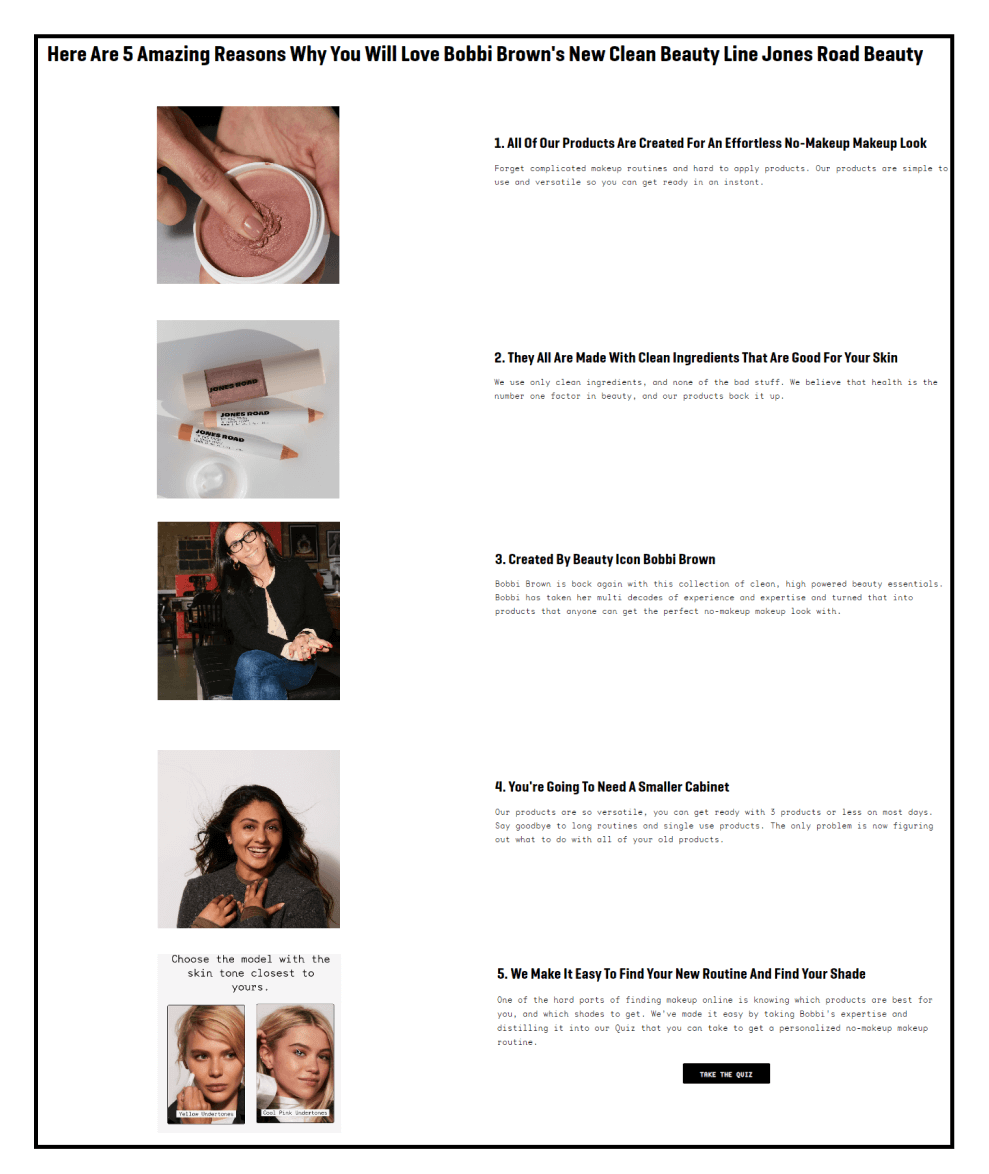 How can data help in storytelling for your Ecommerce store Example 2 - Jones Road Beauty