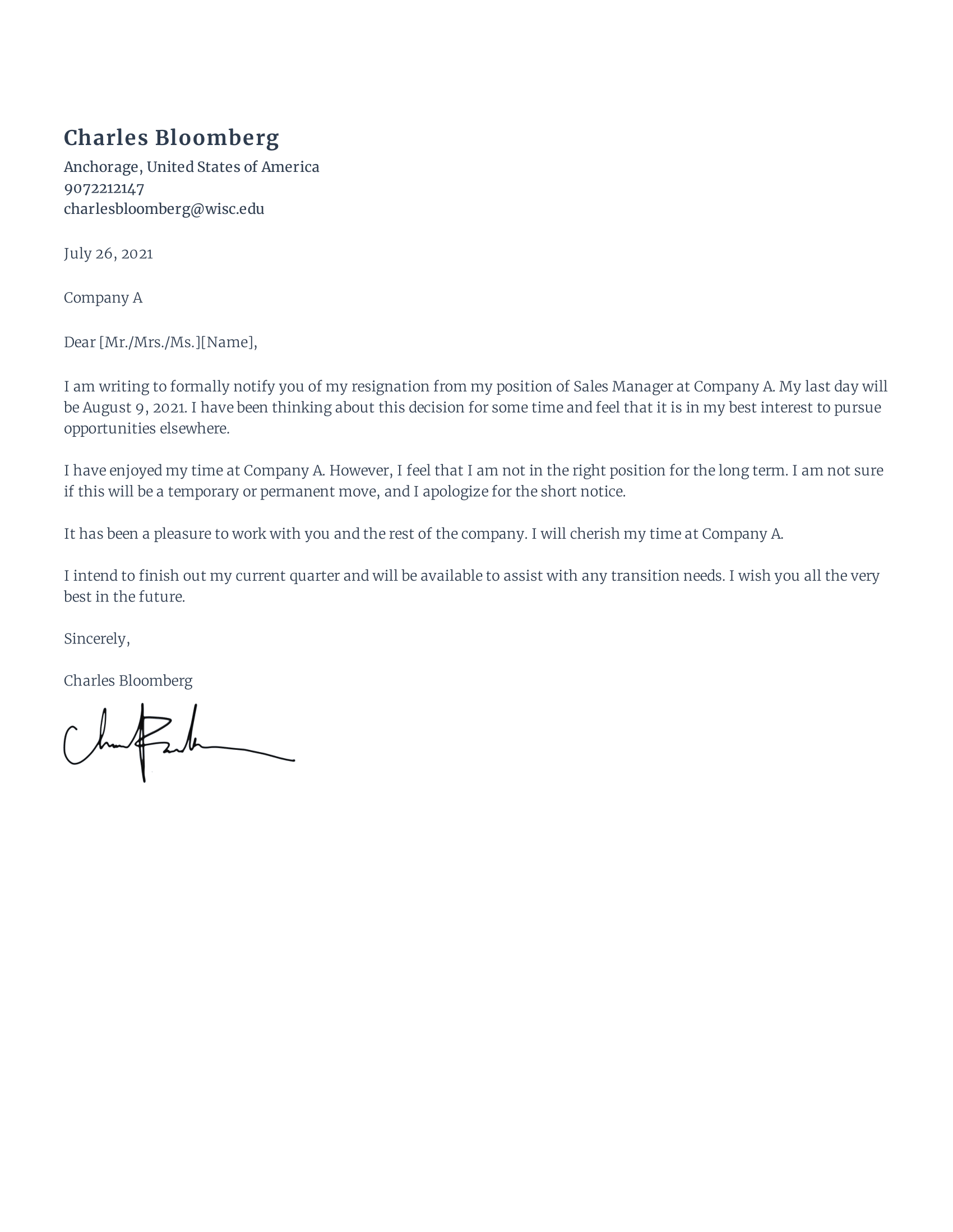 Free Job Dissatisfaction Resignation Letter Sample Rezi