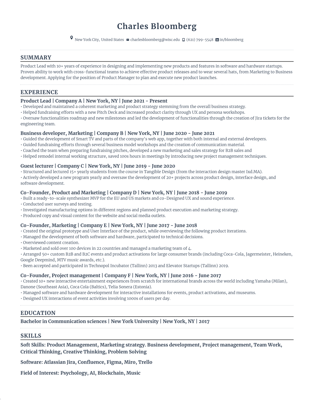 Free Business Resume Samples Rezi AI