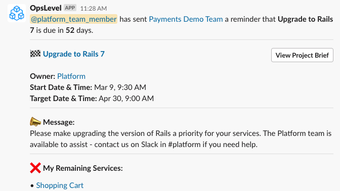 Example campaign reminder in Slack