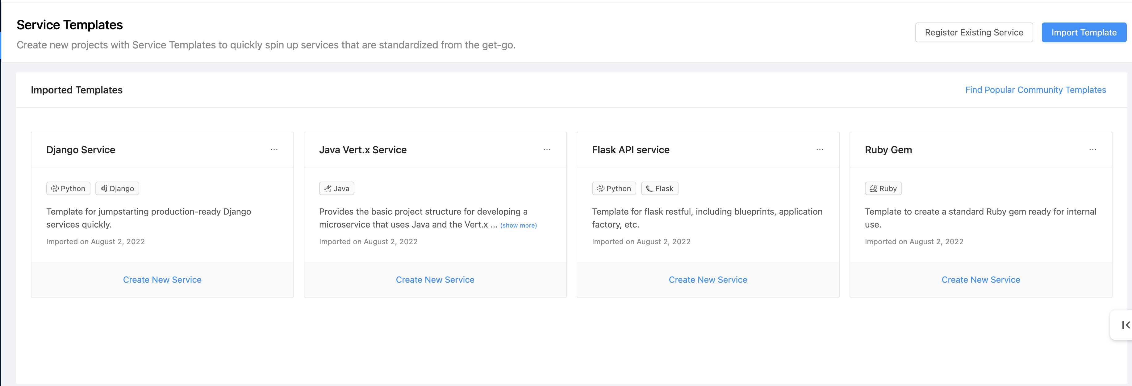 Service Templates Gallery