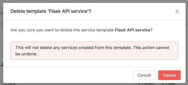 Service Template: Delete confirmation modal