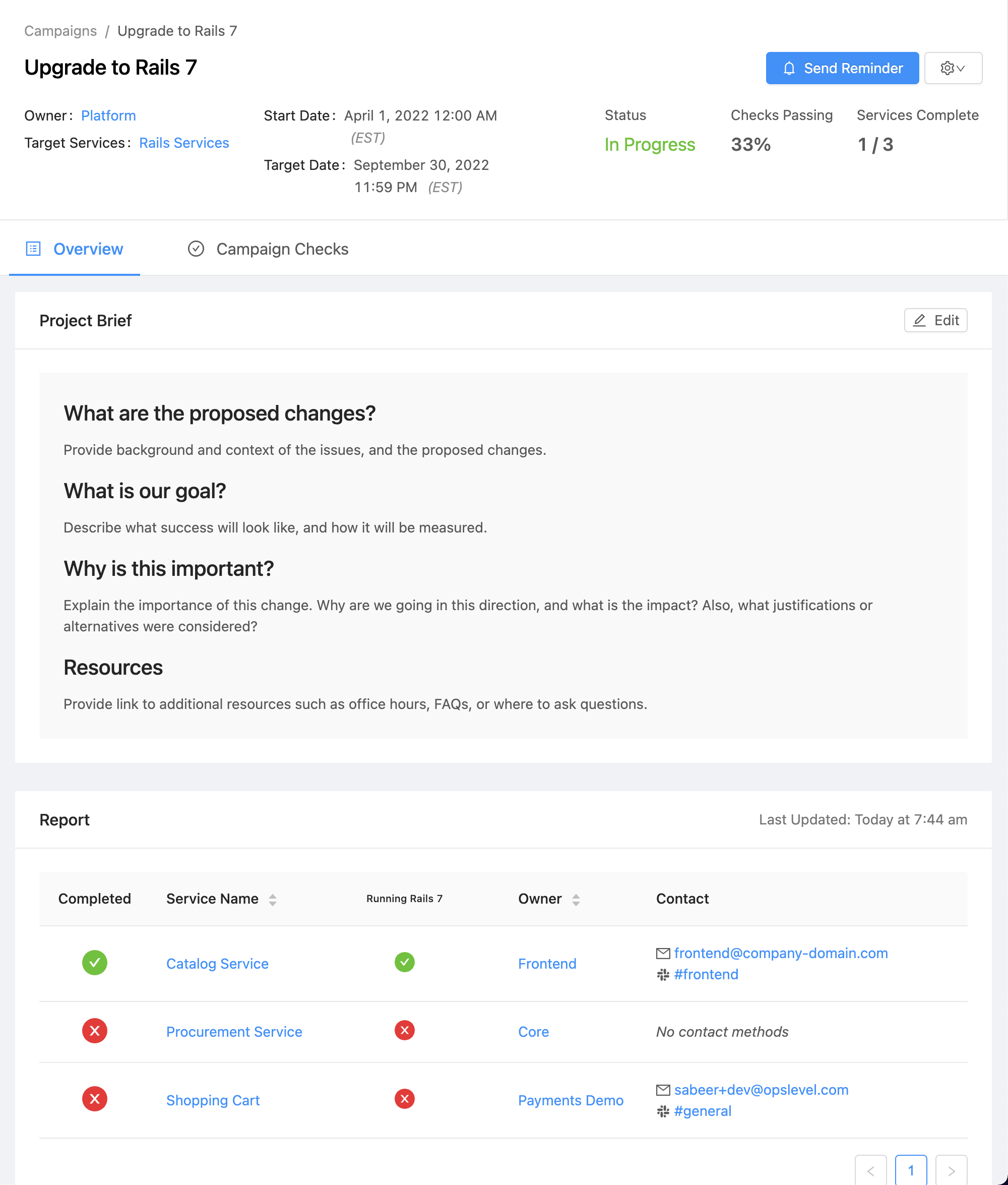 Sample campaign page