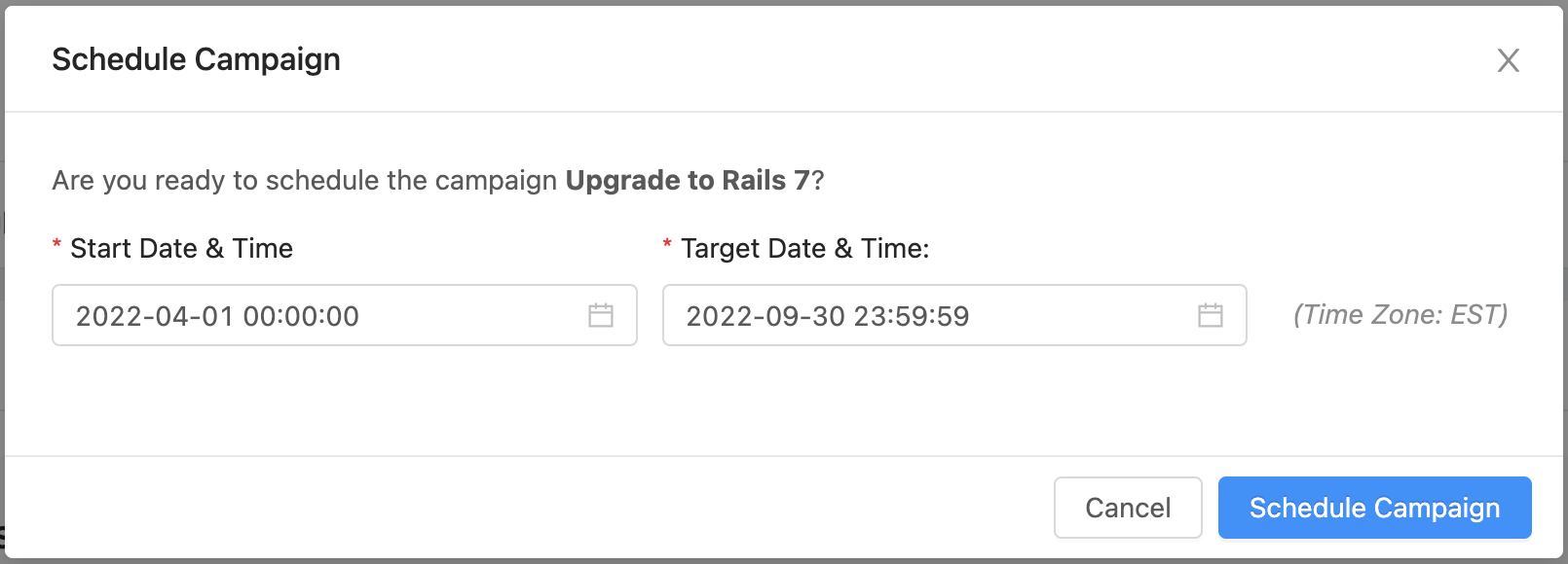 Schedule campaign modal