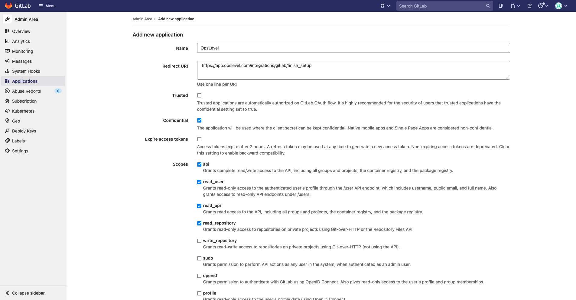 Create GitLab Application