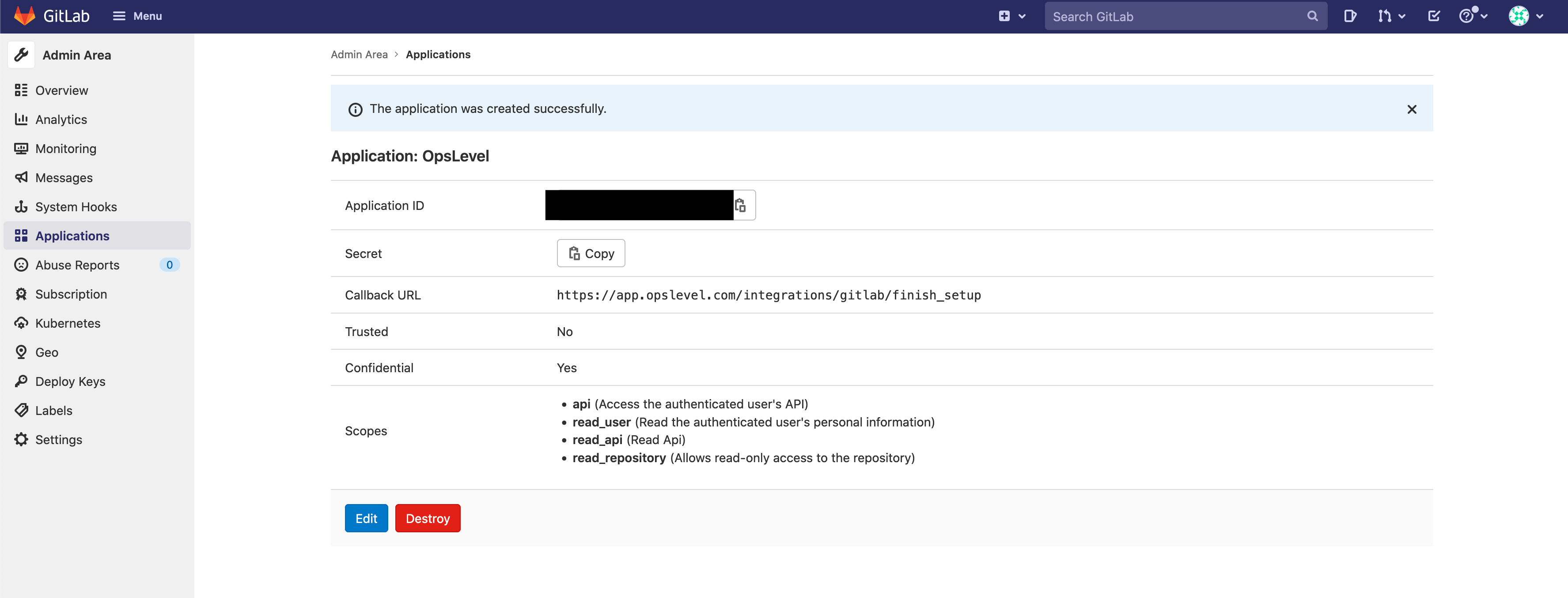 GitLab Application Details