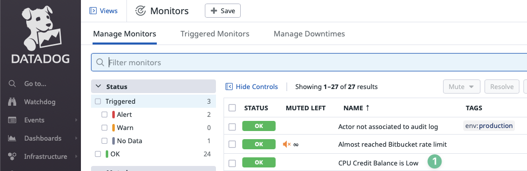 Selecting Datadog monitor