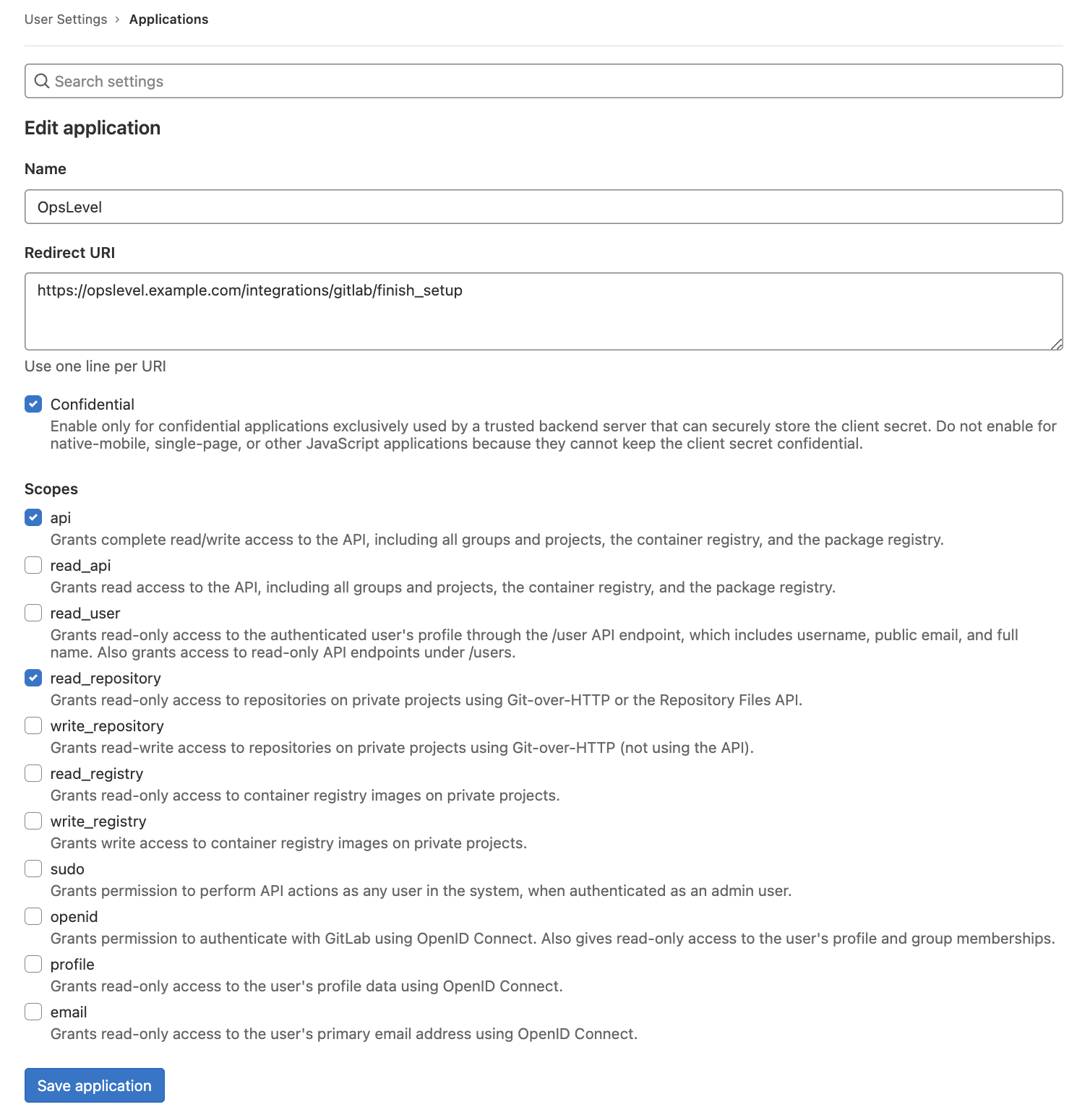 Gitlab App Settings