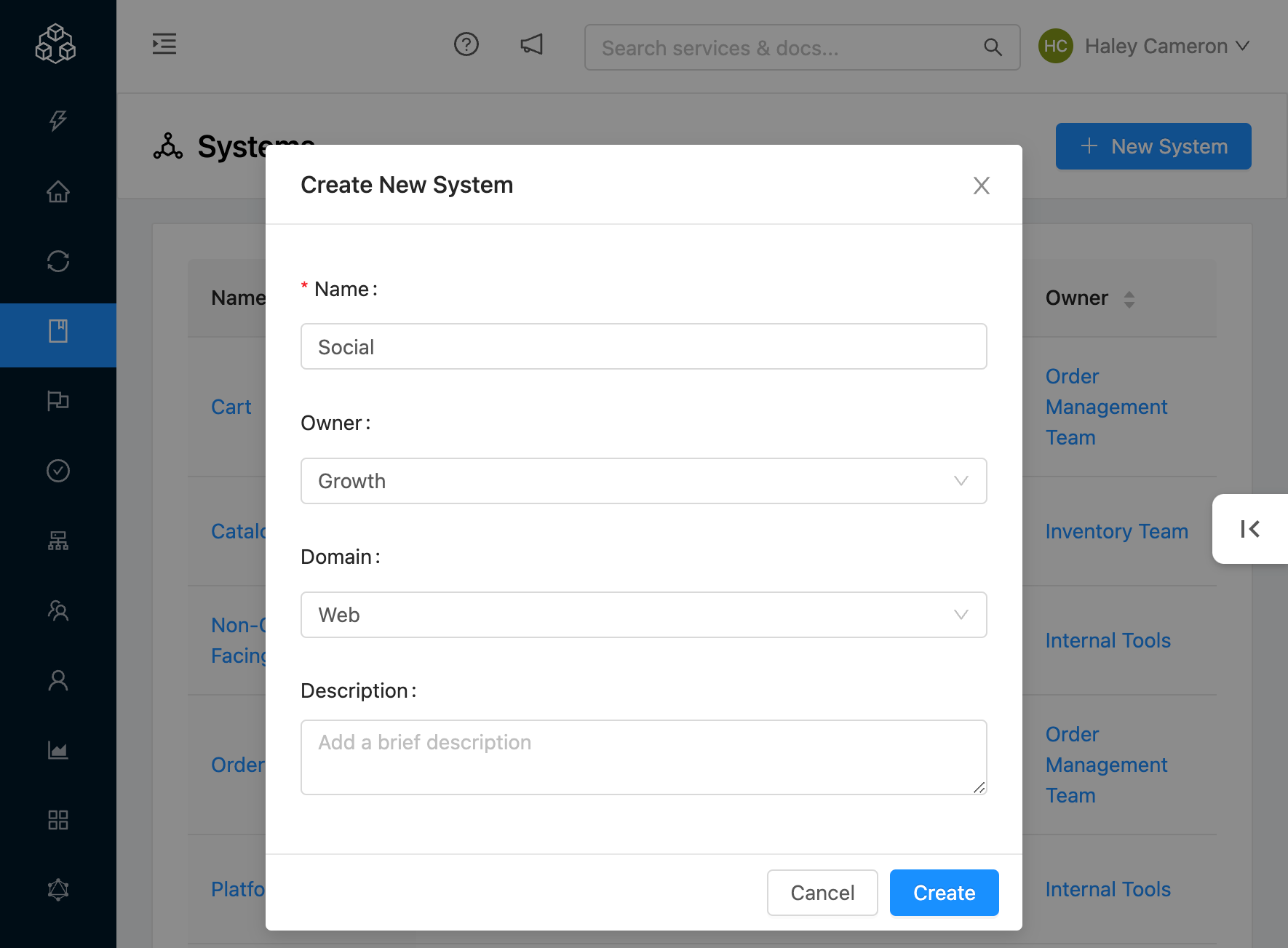 Add System Modal