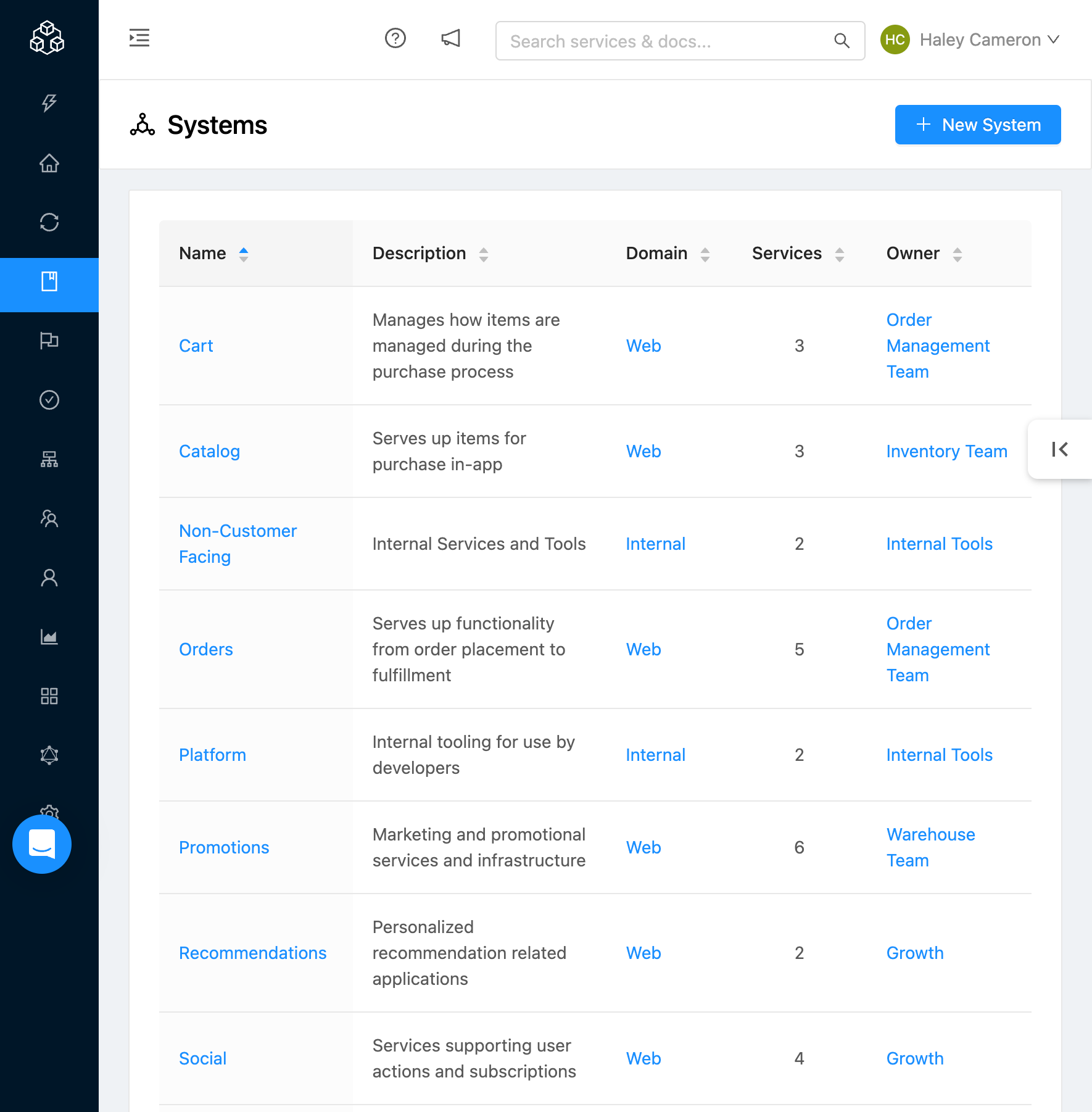 Systems List Page