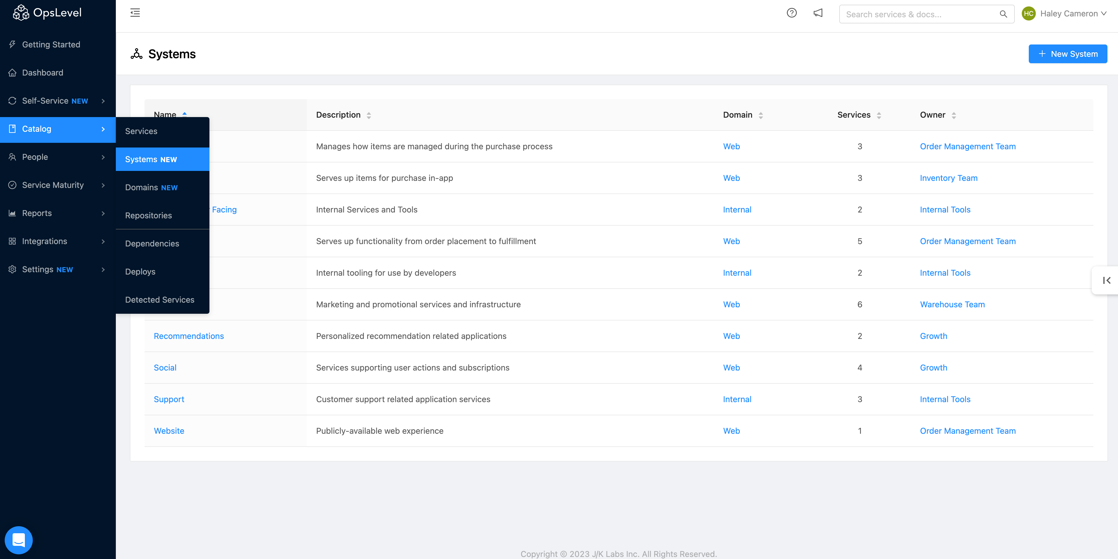 Systems Menu