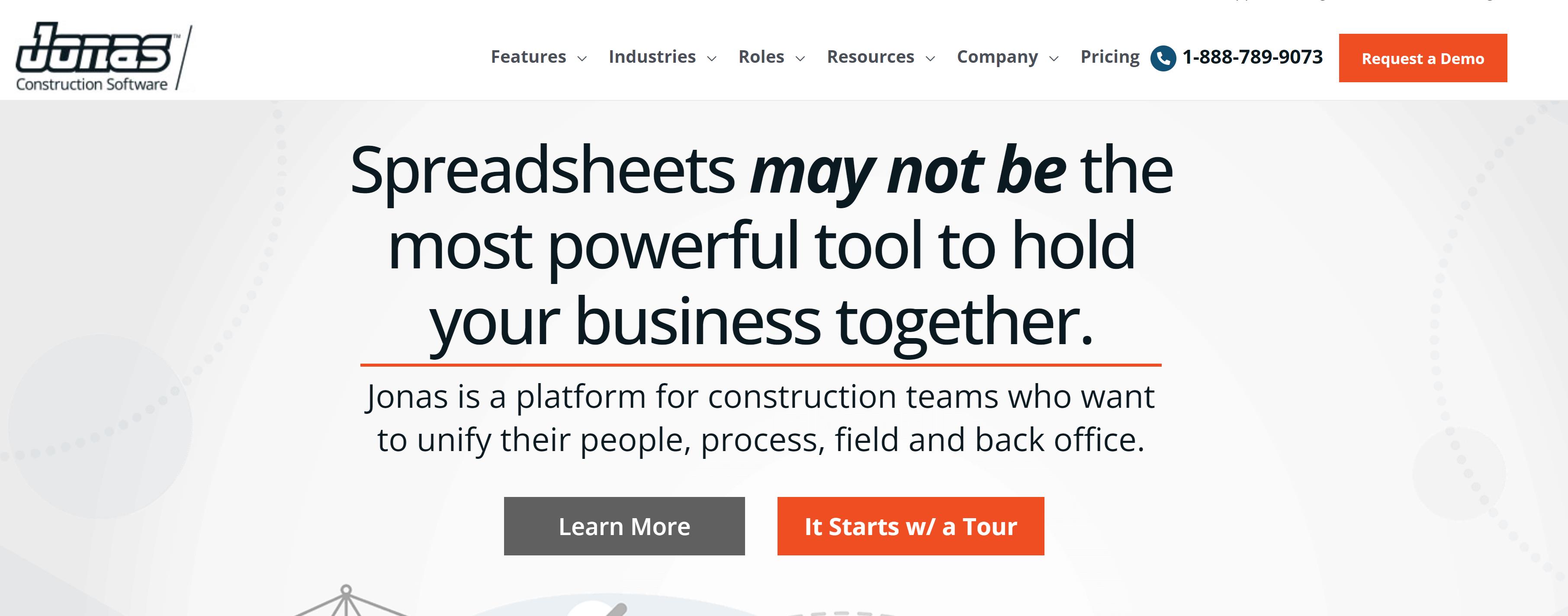 Jonas Construction Software Home Page Screenshot