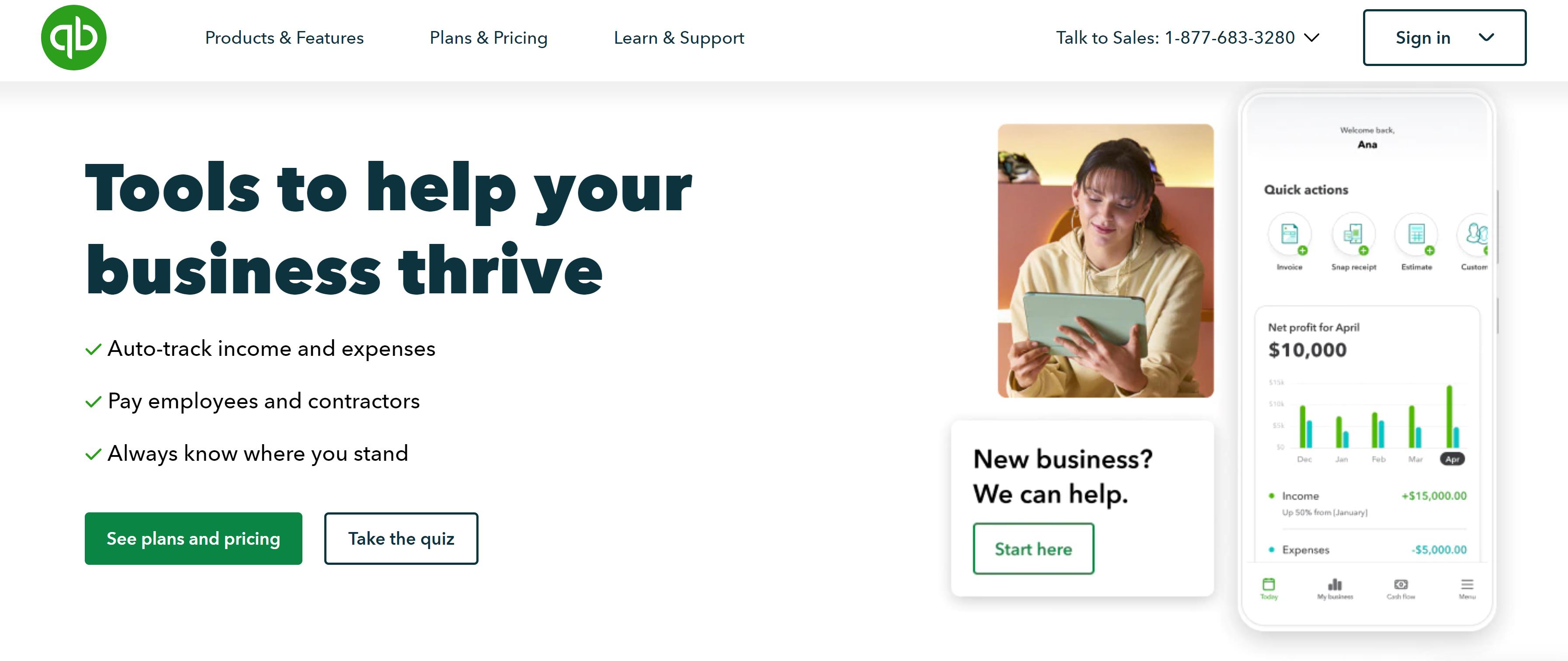 Intuit Quickbooks Home Page Screenshot