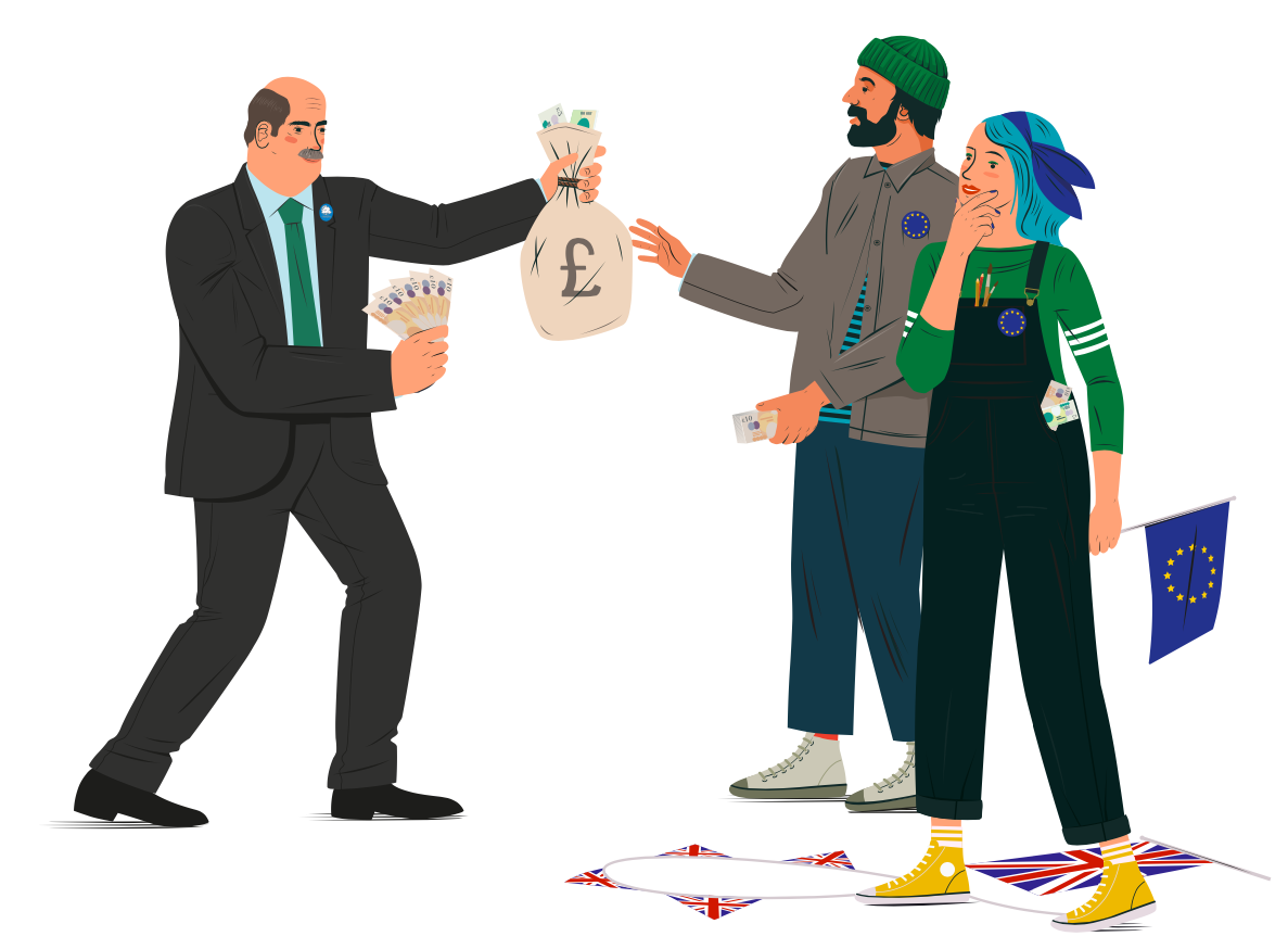 A civil servant handing money to pro-Remainers