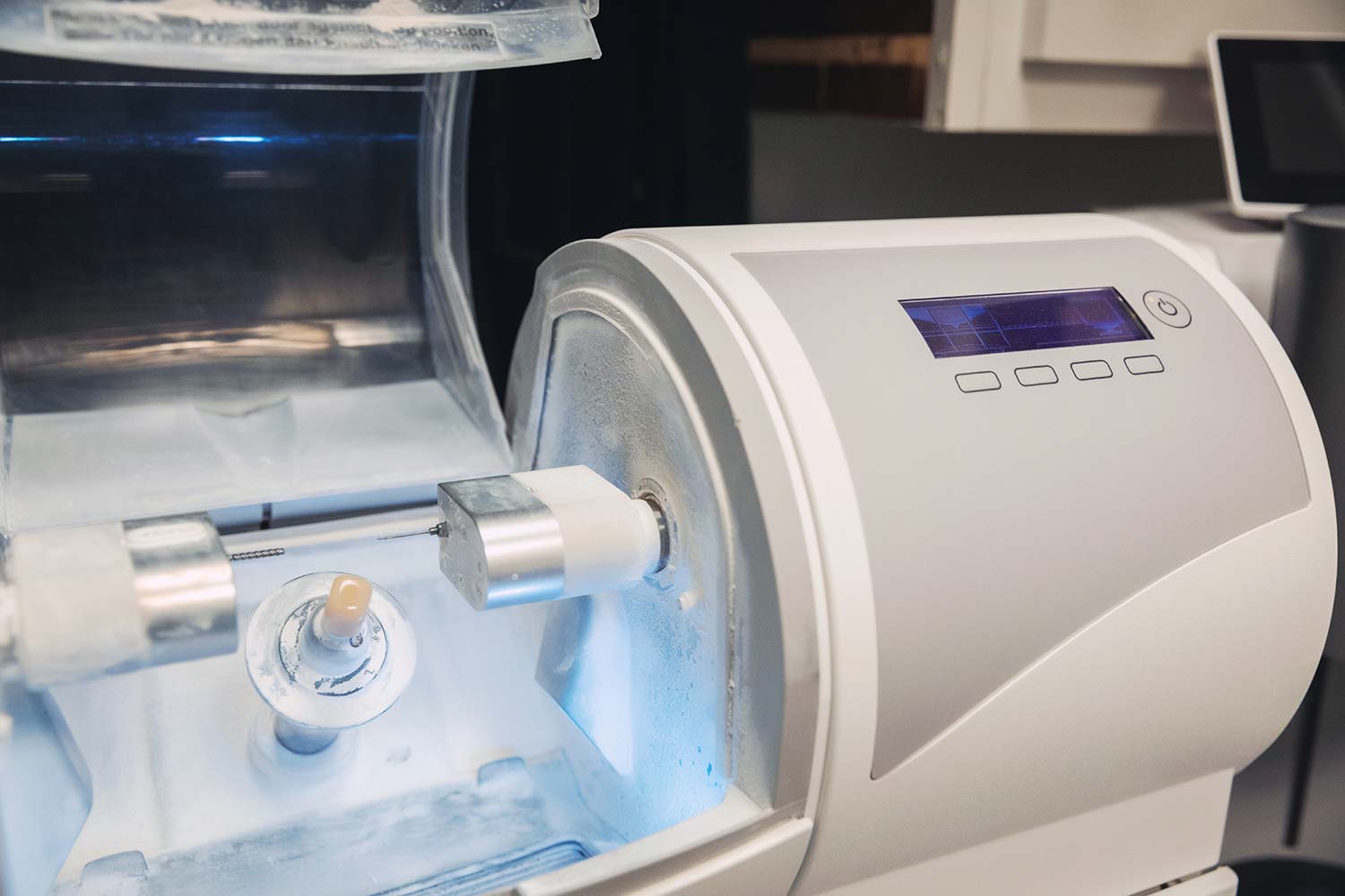 CEREC machine with porcelain block