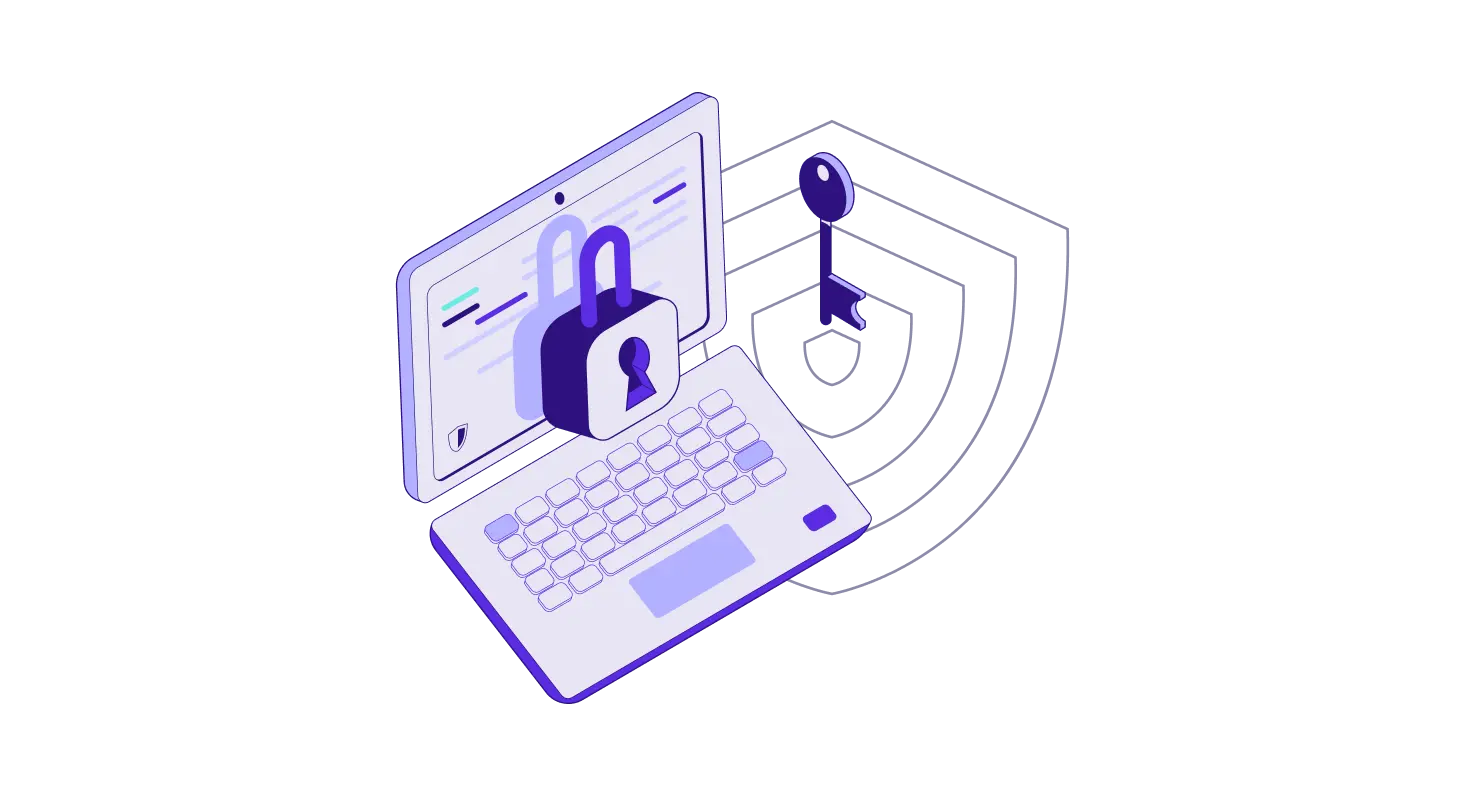 a laptop with a lock and a key