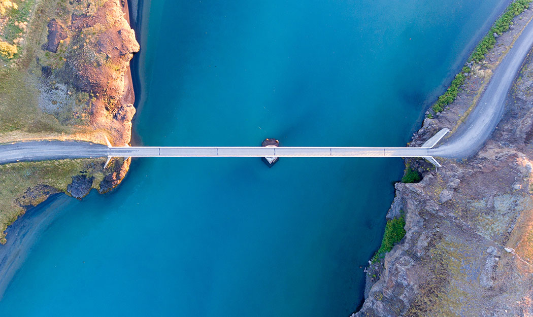 Arial image of bridge connecting two shores
