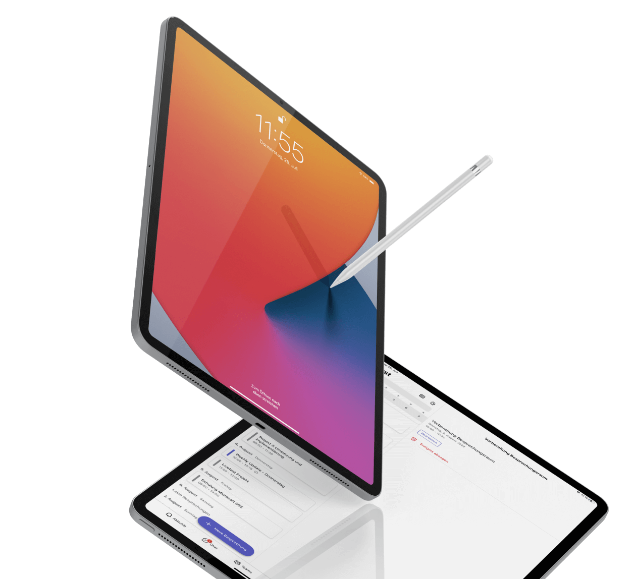 Zwei schwebende iPad Pros.