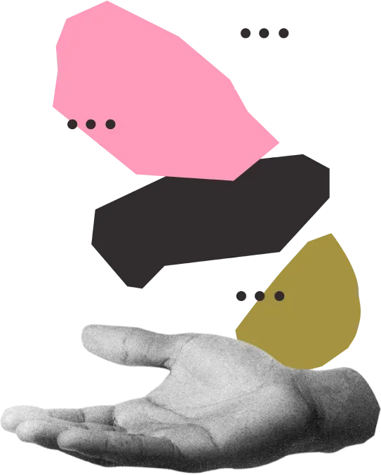 collage of balck and white hand and coloured strokes