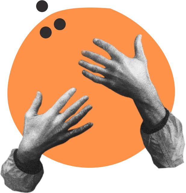 orange circle with collage of balck and white hands
