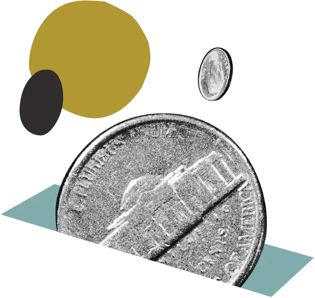 black and white coin with collage style circles