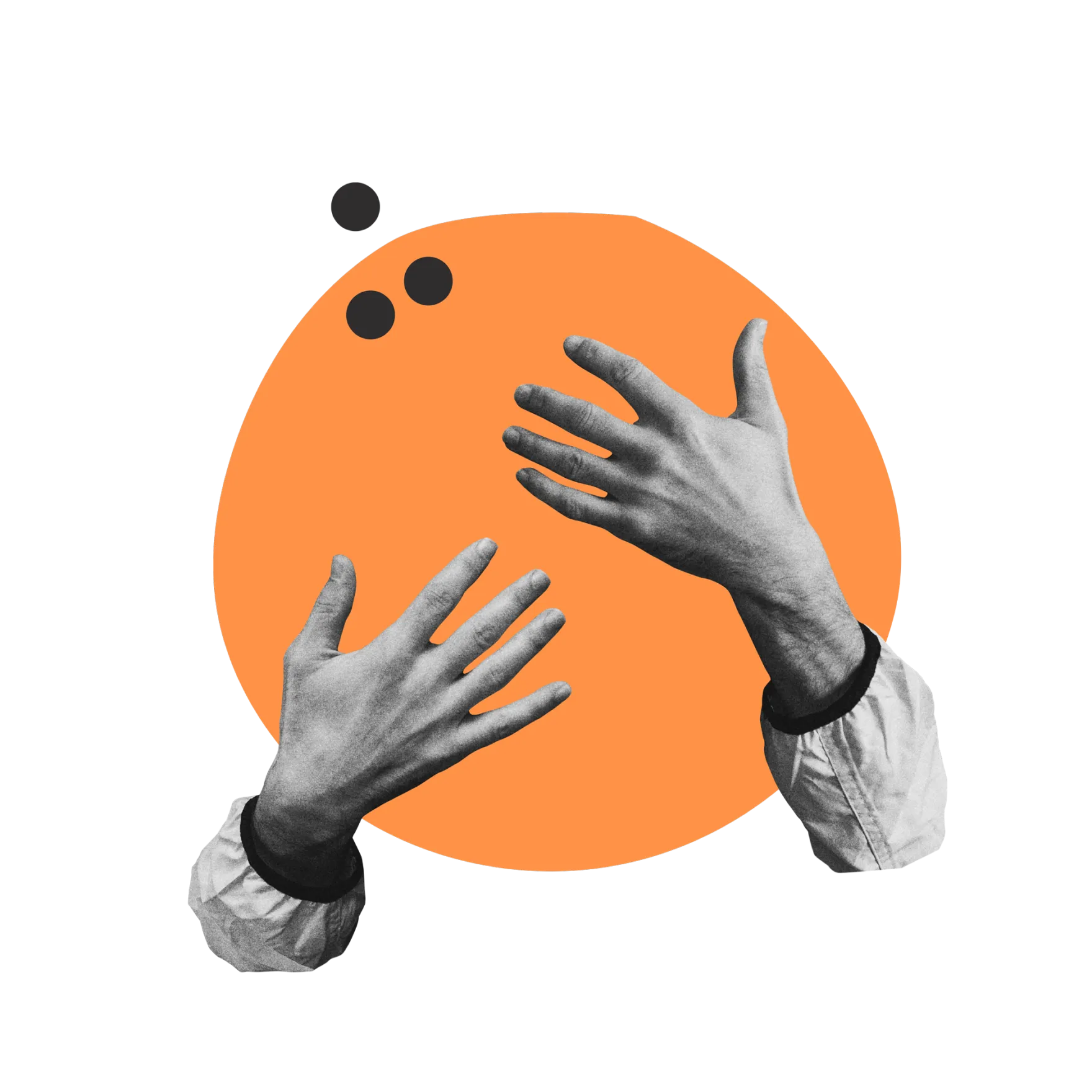 orange circle with collage of balck and white hands