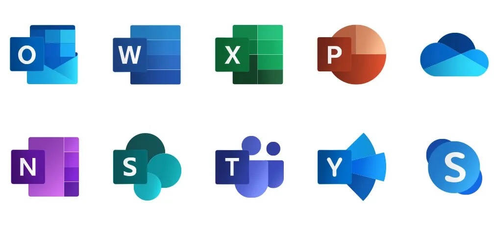 Eine Schaugrafik zeigt die verschiedenen App Logos von Office 365 Anwendungen.