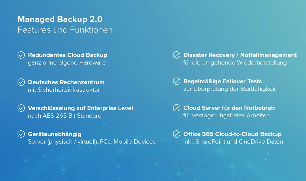 Infografik mit Beschreibung einiger Features des Managed Backup.