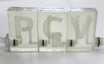 Example print of internal channels with coffee flowing through