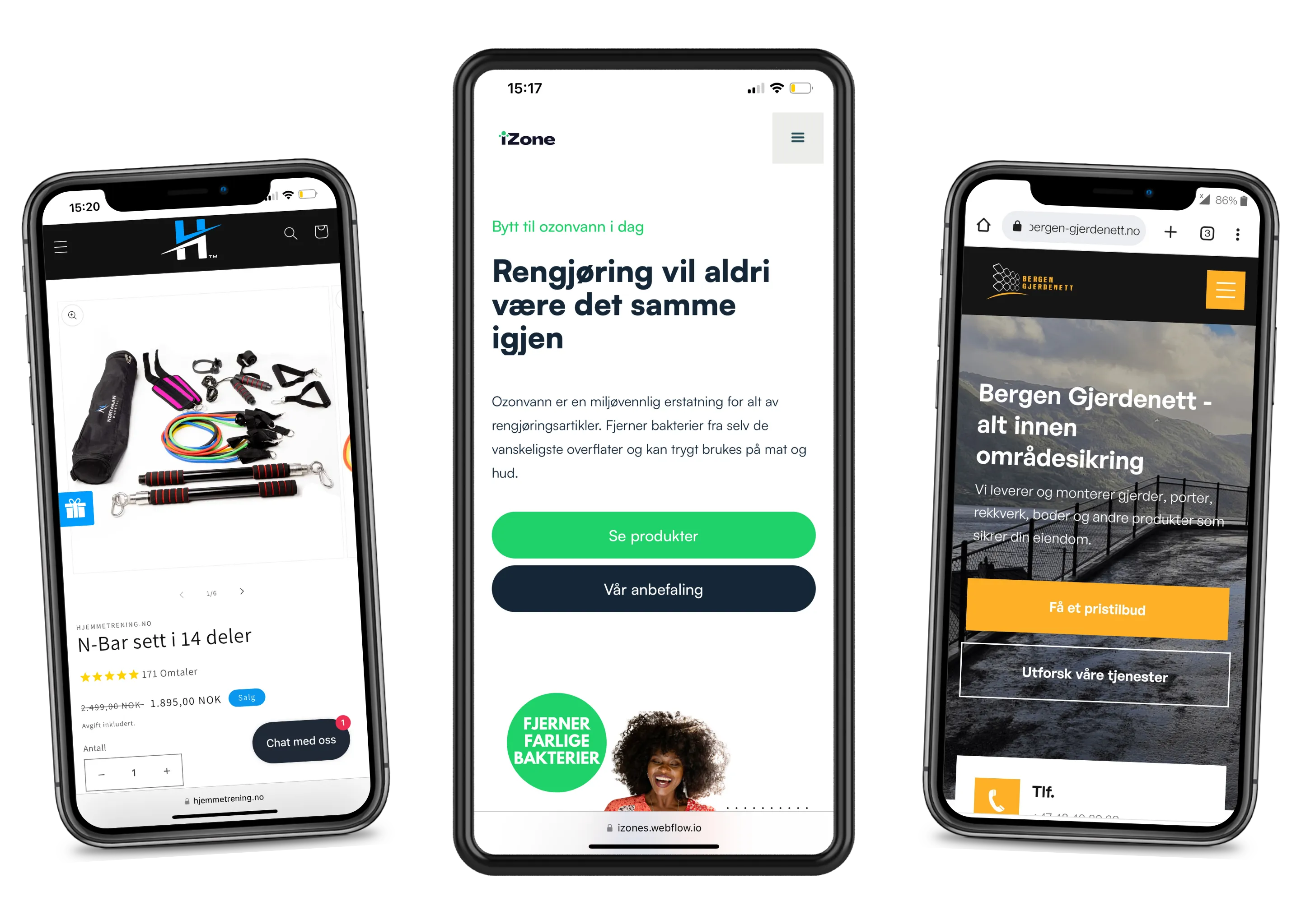 Nettsider utviklet for mobil til Bergen Gjerdenett, Izone og hjemmetrening.no