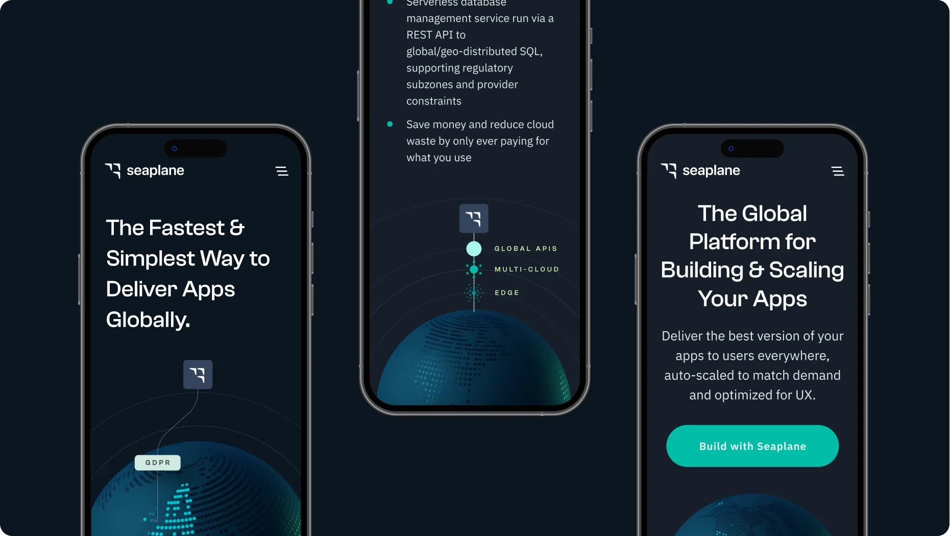 Three mobile with the website of seaplane on the screen