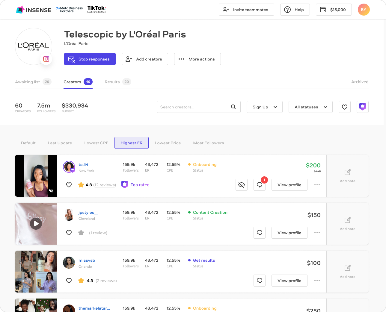 Match with creators specializing in the social media platform