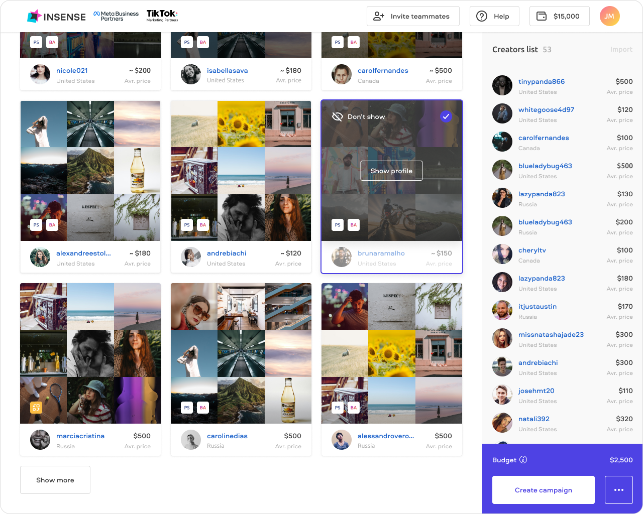 Create unlimited lists of creators