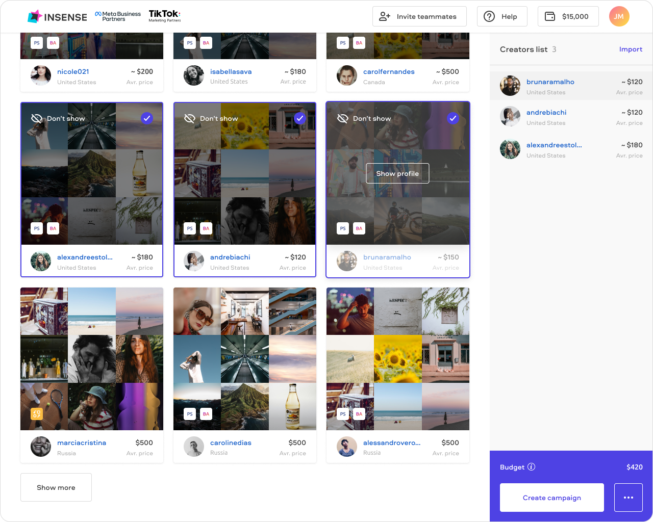 Find creators aligned with your budget