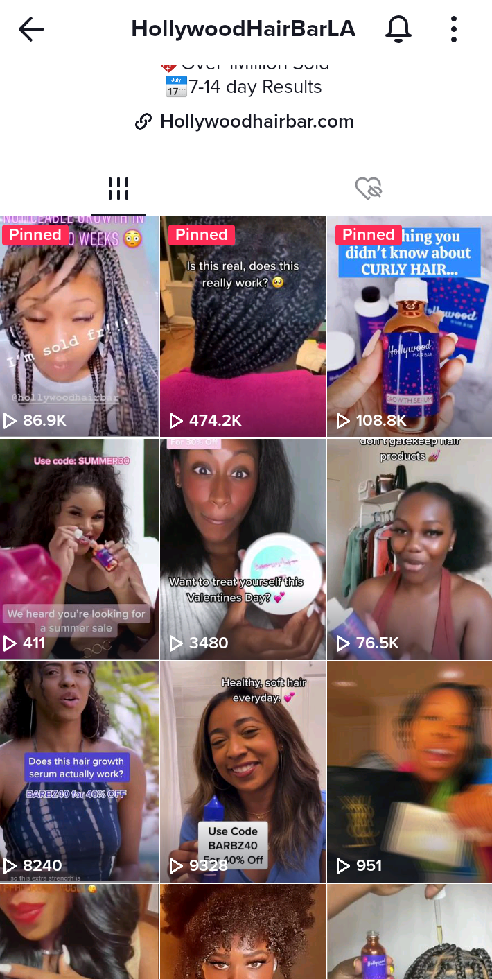 Hollywood Hair Bar TikTok posts