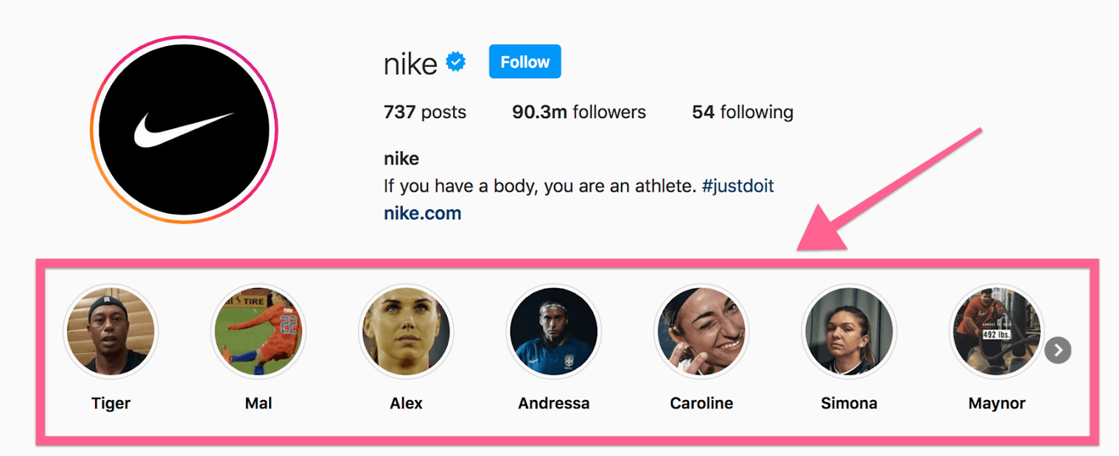 Nike's Instagram highlights