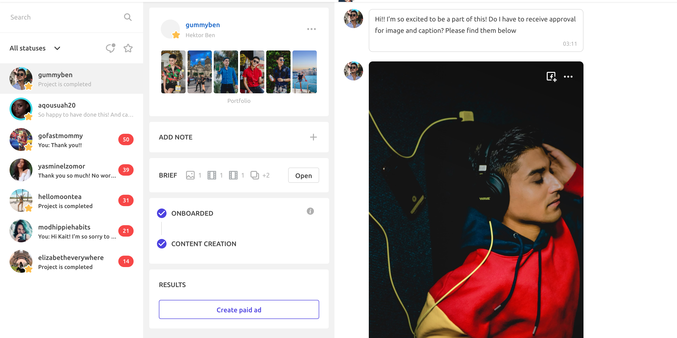 screenshot of Insense's chat feature