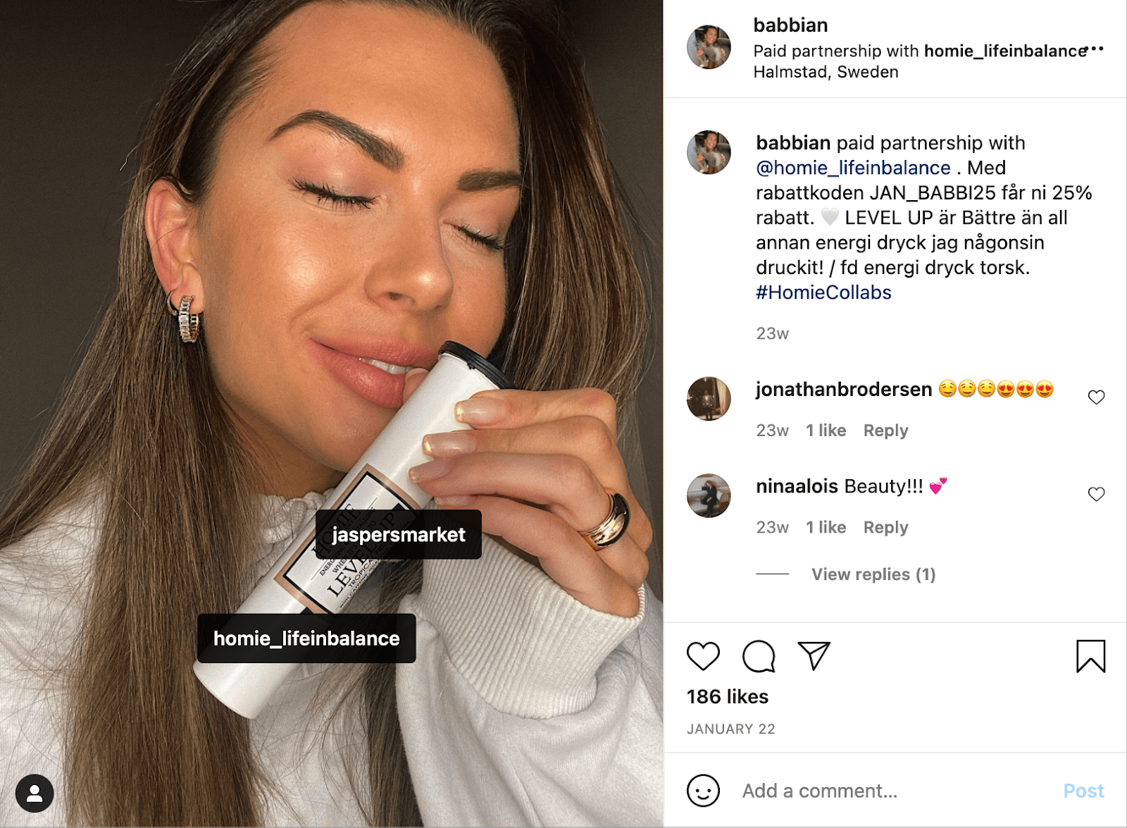 Branded content example on Instagram